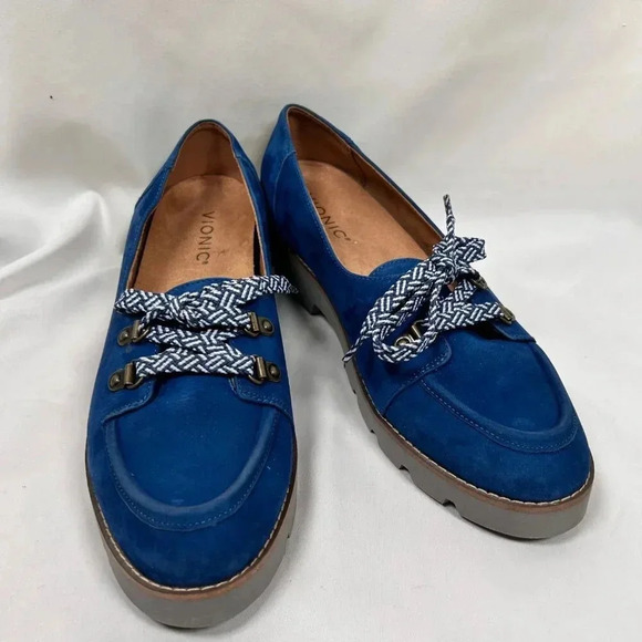Vionic Size 8.5 Women Loafer Blue Suede Support Lace Up - Picture 2 of 7